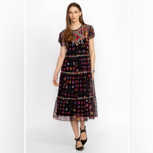 Johnny Was Black Floral Bohemian Dress Size Small - Picture 5 of 10